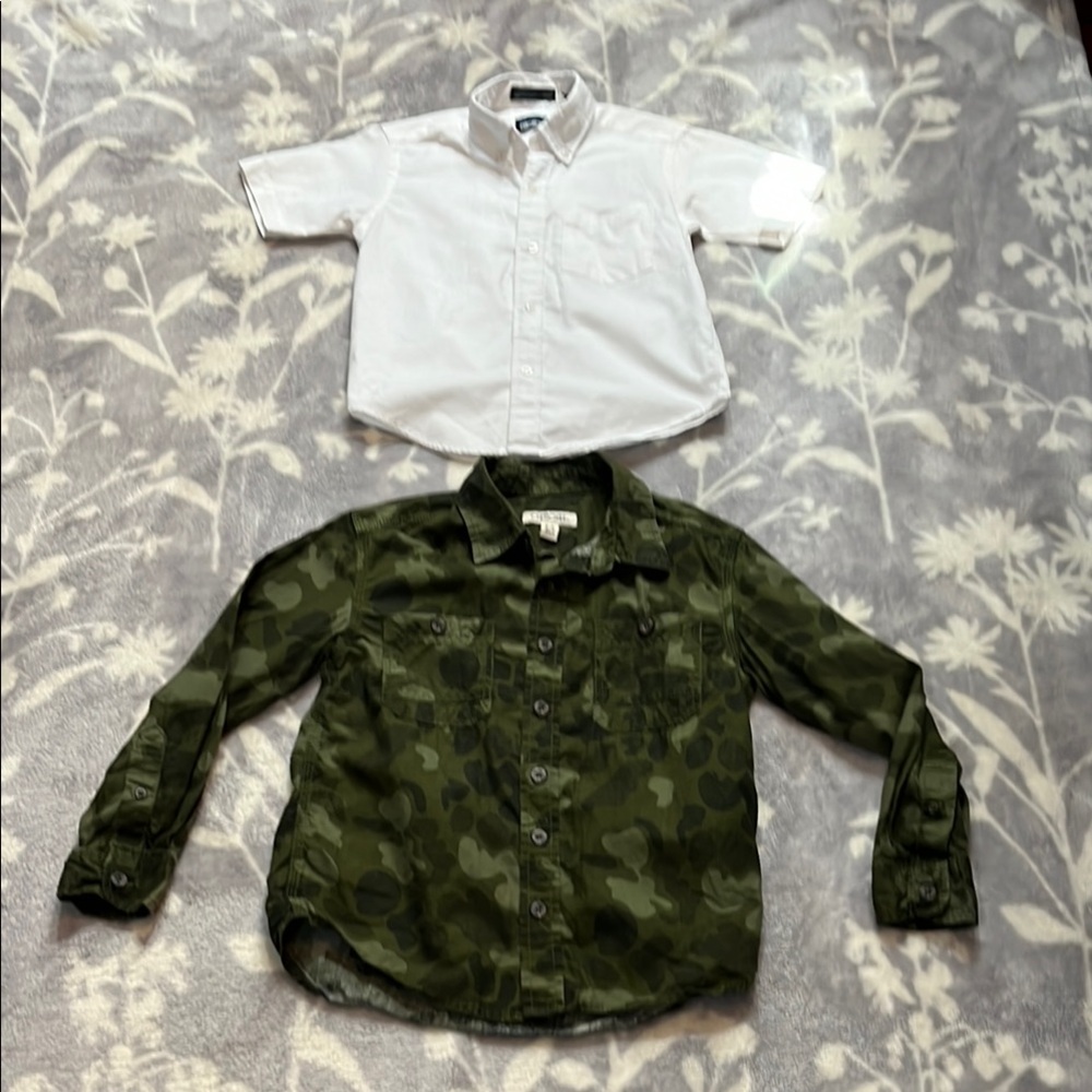 Set Cherokee Green Camouflage Mark Jason White Button Down Shirt Boys Sz 6/7